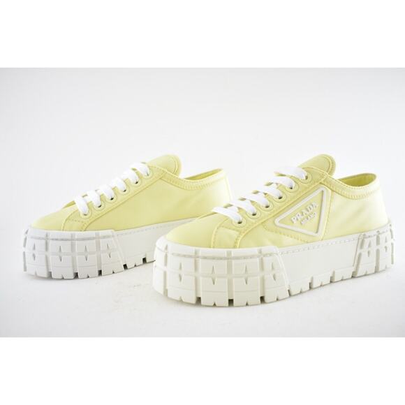 Prada Yellow Nylon White Platform Lug Sole Flat Low Top Trainer Sneaker 39 - Picture 10 of 12